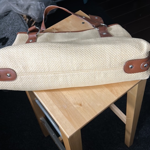 Vintage Bag, Straw Look with Brown Trim, TSC, Vegan, NWOT - Picture 5 of 8